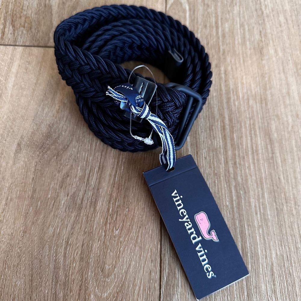 Vineyard Vines Mens OTG Nylon Braided D-Ring Belt Nautical Navy Blue L 1B001550